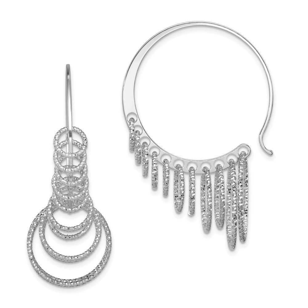 925 Sterling Silver Rhodium-plated D/C Graduated Circle Dangle Hoop Earrings